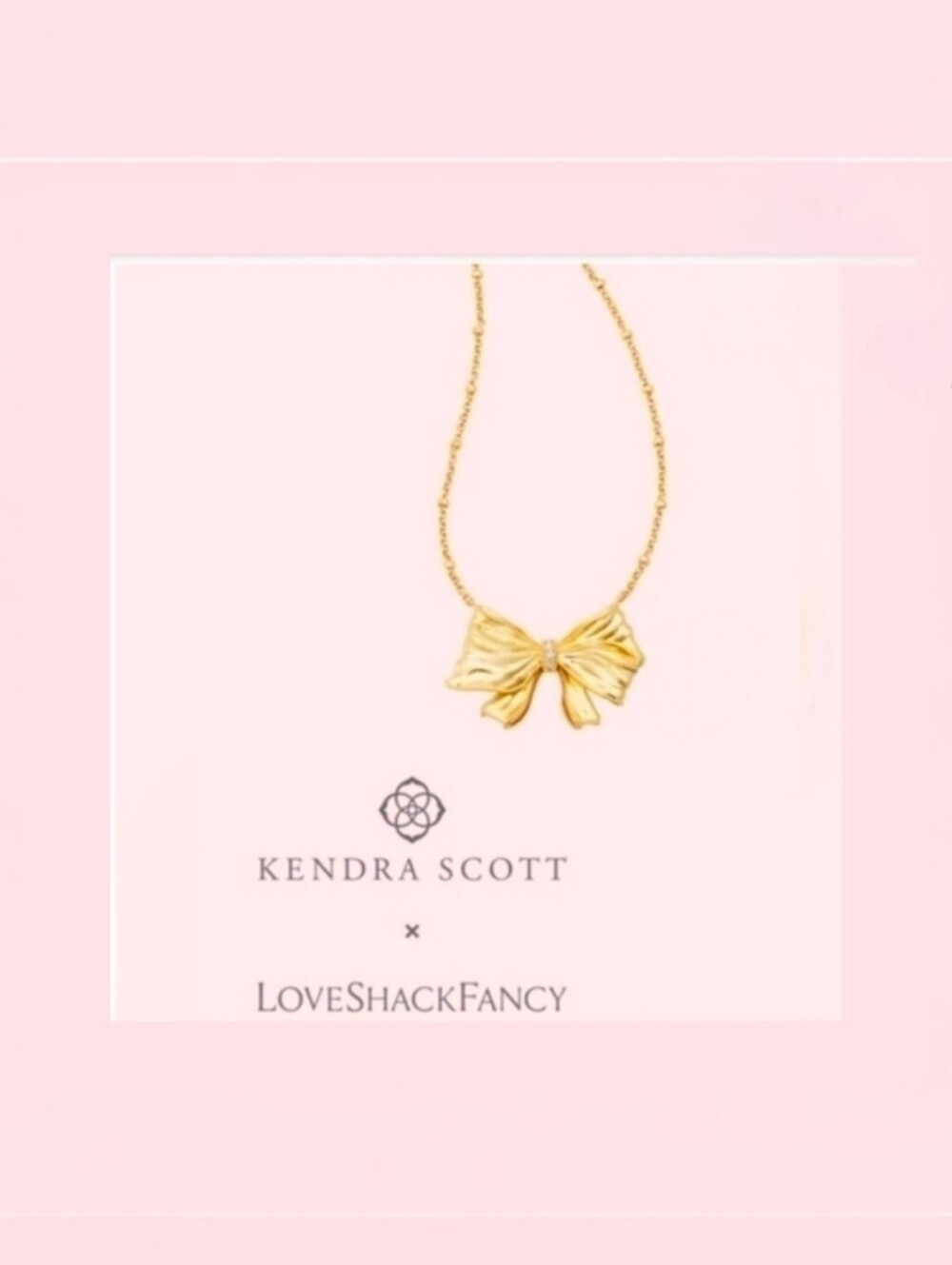 Kendra Scott×LoveShackFancy Gold Bow With Crystal Necklace New Discontinued Rare